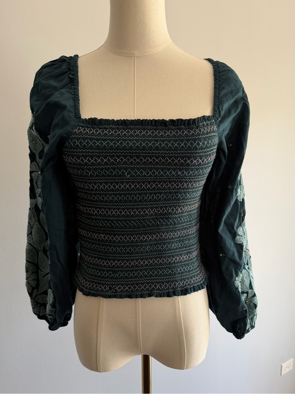 Anthropologie teal smocked top